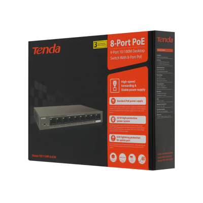 Коммутатор TENDA TEF1109P-8-63W 9x100Мбит/с 8PoE 58W неуправляемый