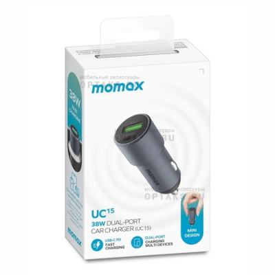 АЗУ блок питания MOMAX 38W dual-port car charger (UC15) Grey